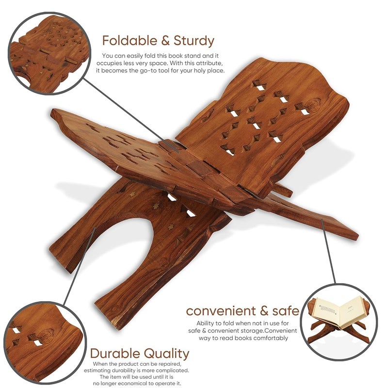 Decorasia Hand-Carved Wooden Holy Book Stand - Foldable Design, Brown, 15.24 x 5.08 x 5.08 cm - Image 4